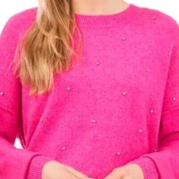 CeCe Hot Pink Drop Shoulder Crewneck Slouchy Rhinestone Stud Sweater 3X NEW - Picture 11 of 14